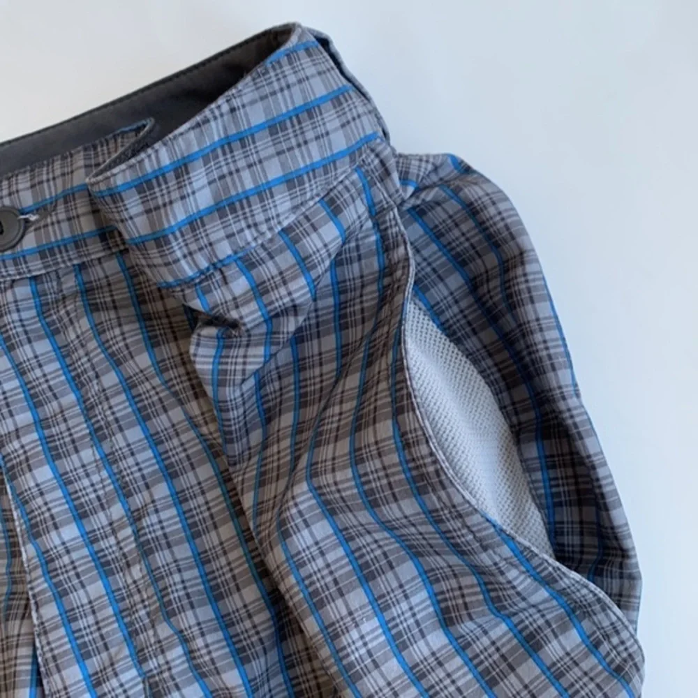 North Face‎ Chino Blue Plaid Outdoors Swim Hiking Polyester Shorts Mens Size 38